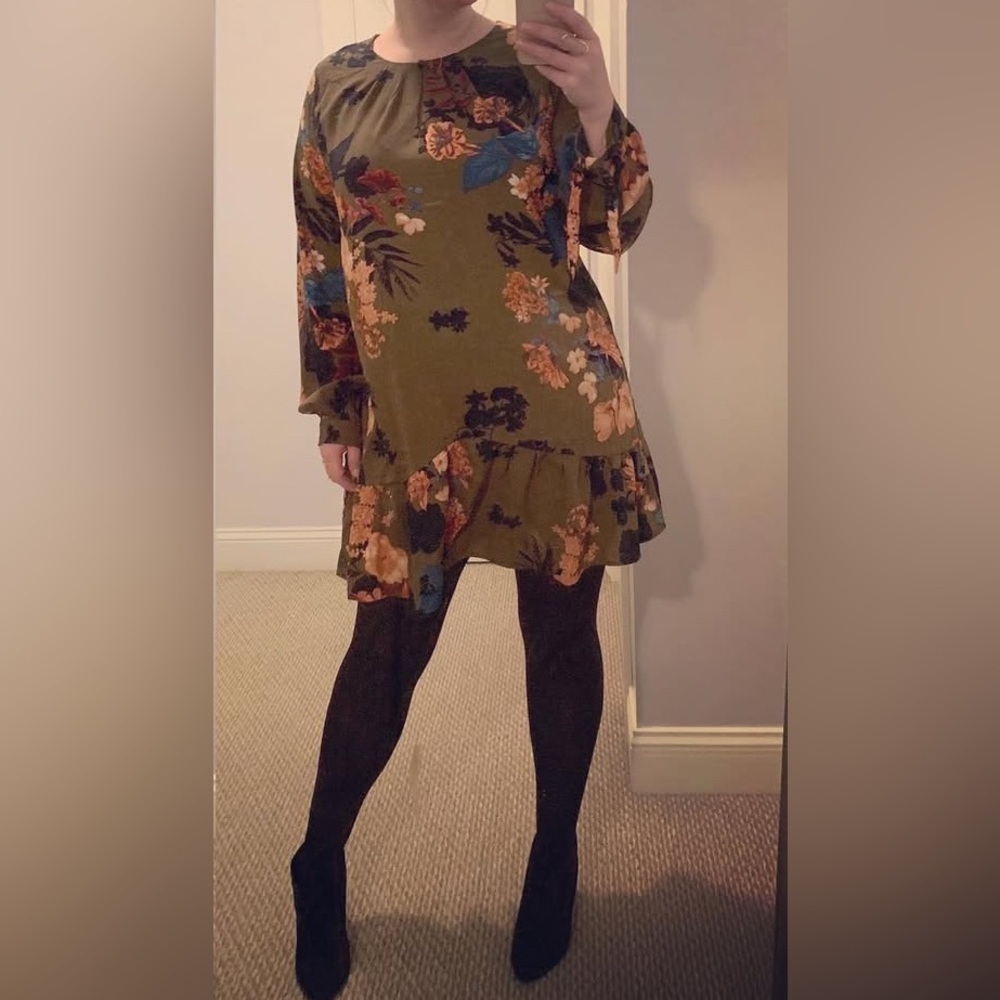 Umgee Olive Floral Long Sleeve Dress